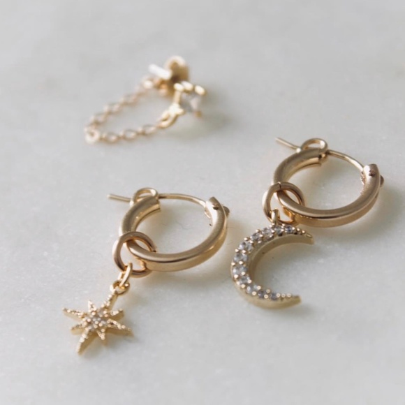 Moon + Diamonds Hoop Earrings